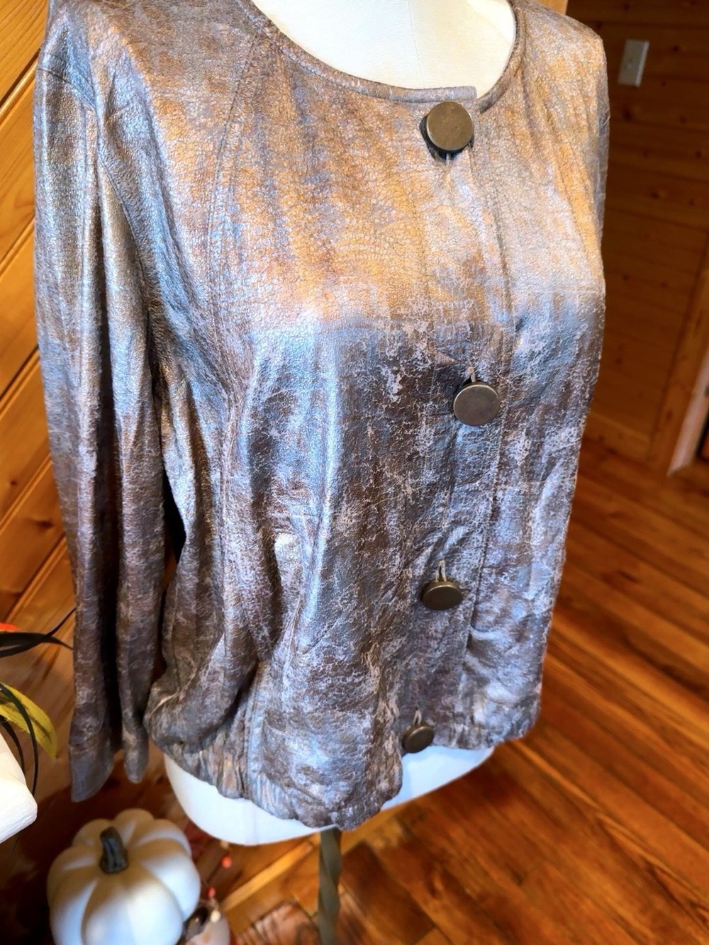 Ruby Rd. Metallic Shimmer Collarless Button Front Jacket Size 12 - Picture 3 of 10